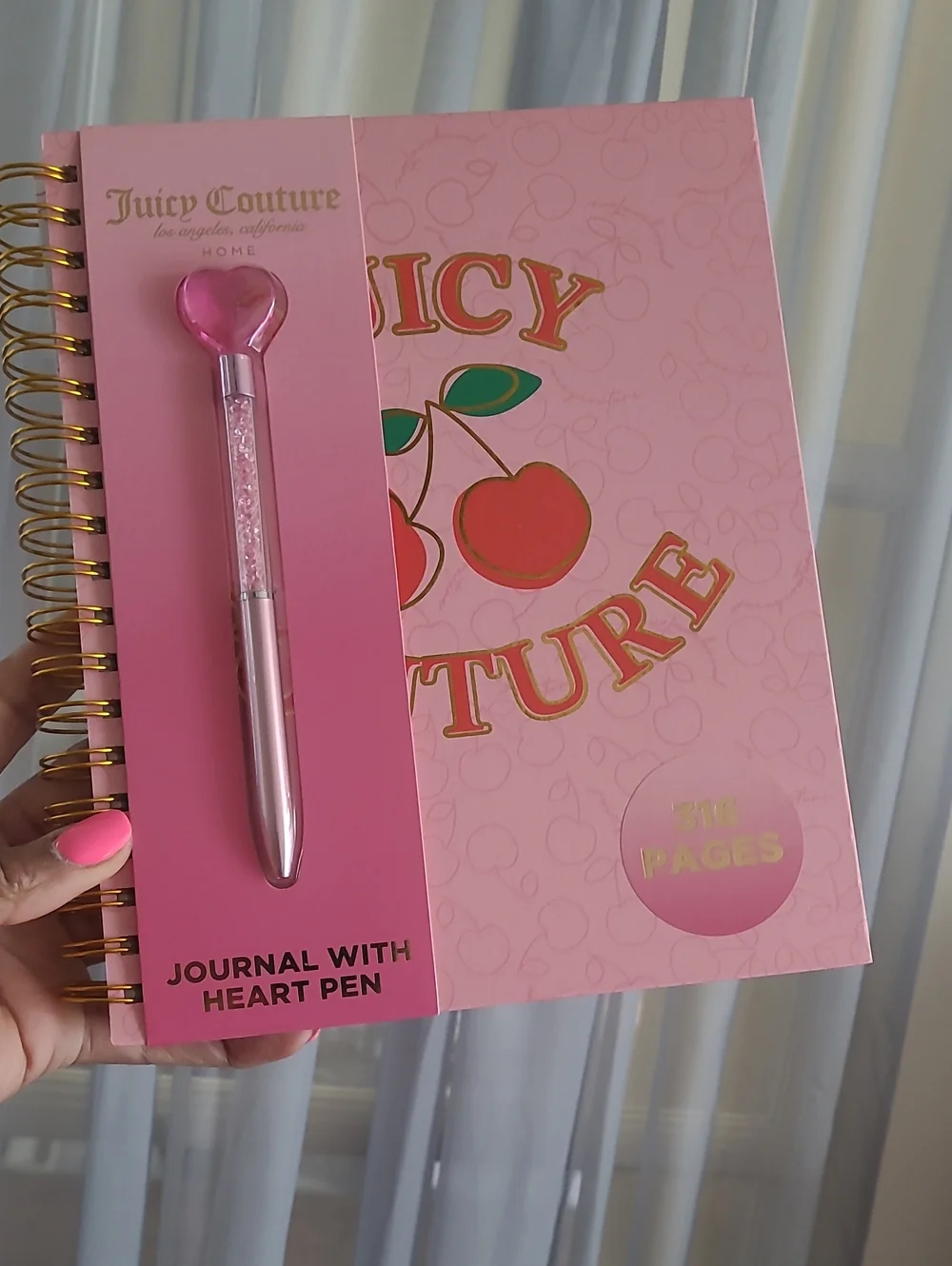 Juicy Couture Pink Cherry Spiral Notebook with Heart Top Pen